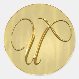 Goud monogram U Uitnodigingsdag voor zegelbruiloft Ronde Sticker