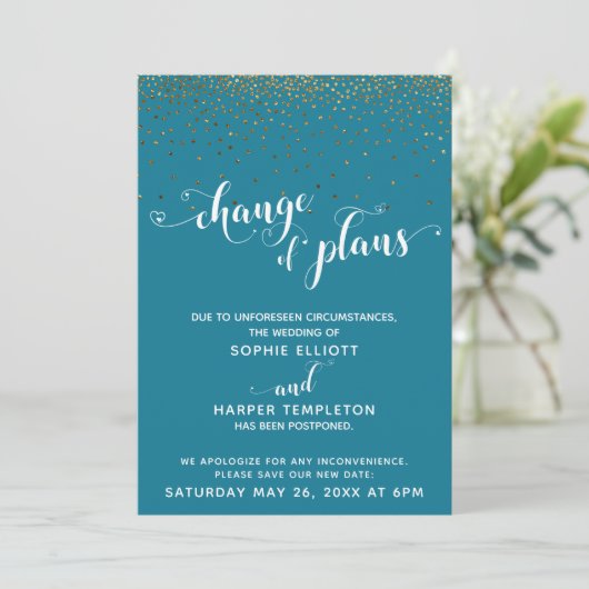 Goud & Mozaïek Blauw "Verandering van Plannen" Kaa Kaart (Staand voorkant)