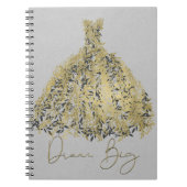 Goud Natuurgrijs Modern Botanisch Jurk Droom Groot Notitieboek (Voorkant)