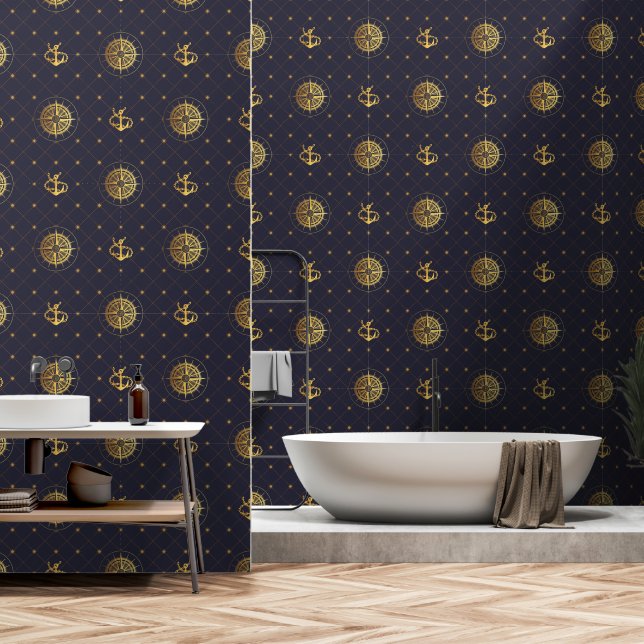 Goud nautisch behang (Badkamer)