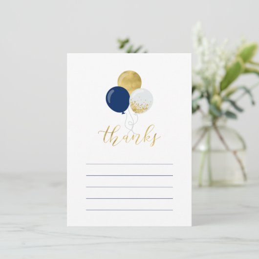 Goud & Navy ballonnen | Partij Dank u Nota Kaart (Staand voorkant)