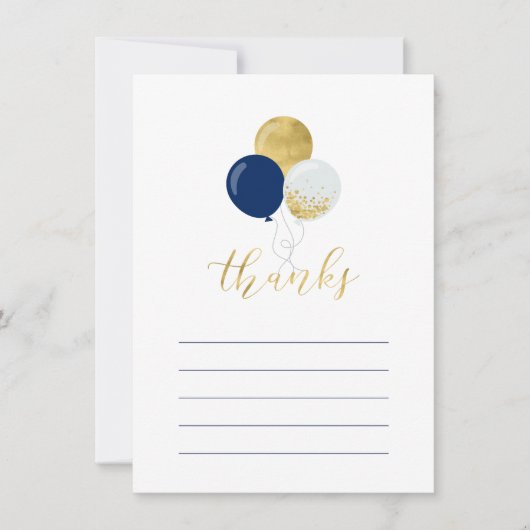 Goud & Navy ballonnen | Partij Dank u Nota Kaart (Voorkant)