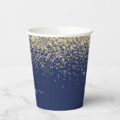 Goud Navy Blauw Glitter Glans Monogram Papieren Bekers (Links)