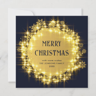 Goud Navy Blauw Sparkle Lights Kerstmis Feestdagenkaart