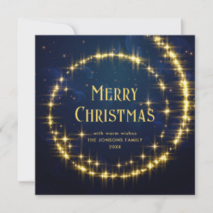 Goud Navy Blauw Sparkle Lights Kerststerren Feestdagenkaart