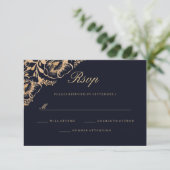  Goud Navy Bloemen Bruiloft RSVP (Staand voorkant)