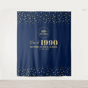 Goud & Navy Confetti Klassereünie Feest Achtergron Wandkleed