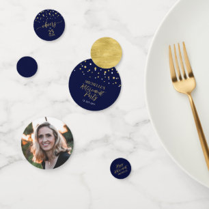Goud & Navy Confetti Moderne Verjaardagsfeest Deco