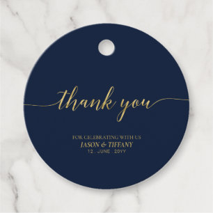 Goud & Navy Elegante Script Party Favor Bedankt Bedankjes Labels