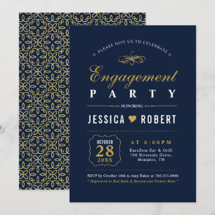 Goud & Navy Elegante verlovingsfeest uitnodiging