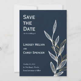 Goud Navy Leaf Bruiloft Save the Date Kaart