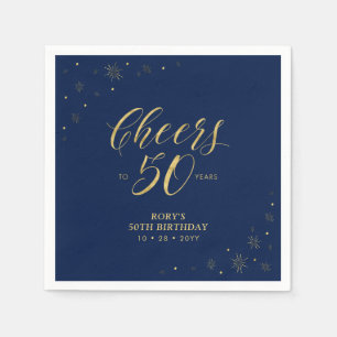 Goud & Navy Modern Cheers 50ste Verjaardagsfeest Servet