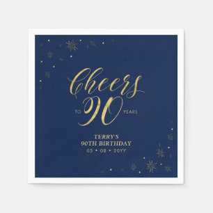 Goud & Navy Moderne Cheers 90ste Verjaardagsfees Servet
