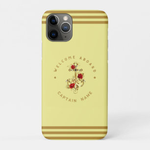 Goud Navy Nautilus Anker jachtclub retro Roos Naam iPhone 11 Pro Hoesje