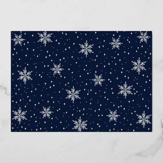 Goud & Navy Winter Sneeuw Koppels Trouw Bruidsfees Folie Uitnodiging (Achterkant)