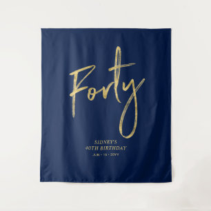 Goud & Navyblauw 40e verjaardagsfeest achtergrond Wandkleed