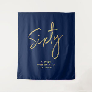 Goud & Navyblauw 60ste Verjaardagsfeest Achtergron Wandkleed