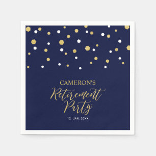 Goud & Navyblauw Chic Confetti Pensioenfeest Servet