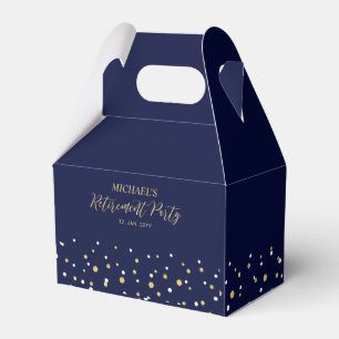 Goud & Navyblauw Confetti Modern Pensioenfeest Bedankdoosjes