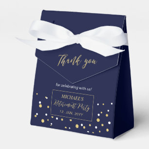 Goud & Navyblauw Confetti Modern Pensioenfeest Bedankdoosjes