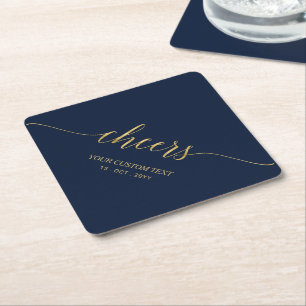 Goud & Navyblauw Elegante Stijlvolle Lettertypogra Vierkante Kartonnen Onderzetter