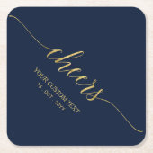 Goud & Navyblauw Elegante Stijlvolle Lettertypogra Vierkante Kartonnen Onderzetter (Voorkant)