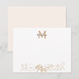 Goud Neutraal Pop Dog Patroon Elegant Monogram Notitiekaartje