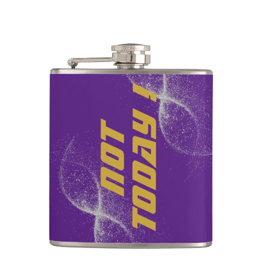 Goud "NIET VANDAAG!" met Silver Glitter op Paarse Heupfles (Voorkant)