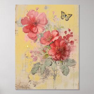 Goud Noodlijdende Grunge Bloemen 19 Folie Afdrukken