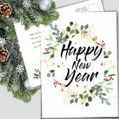 Goud-oliefabriek | Nieuwjaar Rode Berry Feestdagenkaart