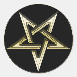 Goud omgekeerd pentagram ronde sticker