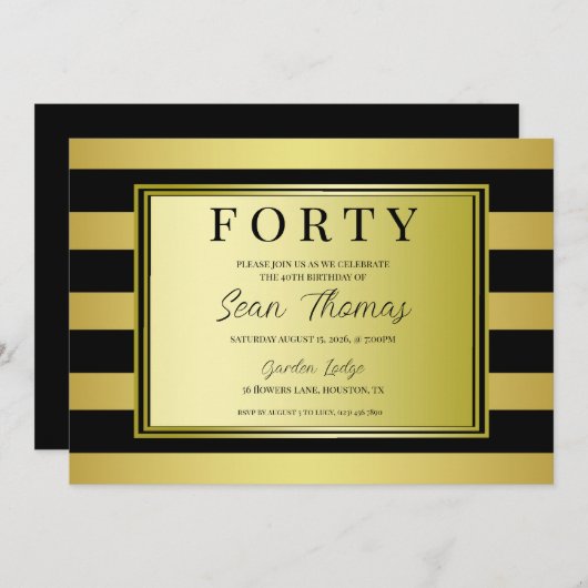 Goud omlijst 40e verjaardag kaart (Voorkant / Achterkant)