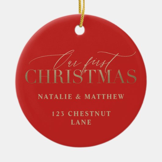 Goud ons nieuw huis van eerste Kerstmis of onlangs Keramisch Ornament (Voorkant)