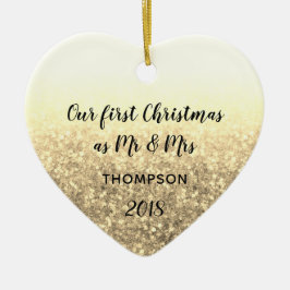 Goud onze eerste kerst meneer en mevrouw getrouwd  keramisch ornament