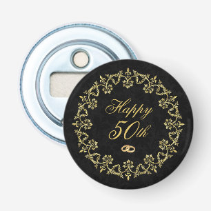  goud op Black 50th Wedding Jubileum Button Flesopener