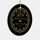  goud op Black 50th Wedding Jubileum Keramisch Ornament (Rechts)