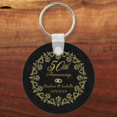  goud op Black 50th Wedding Jubileum Sleutelhanger (Voorkant)