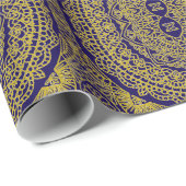 Goud op blauw Mandala Print Elegant inpakpapier (Rol Hoek)
