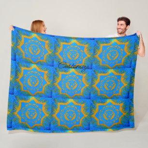 goud op blauwe tangedongen symbolen fleece deken