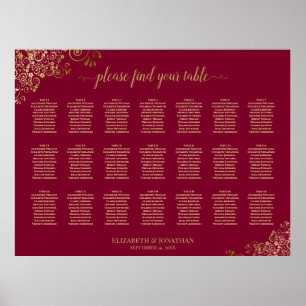 Goud op bordeauxrood 21 Tafel Trouw zitplaatsenkaa Poster