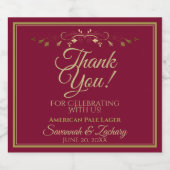 Goud op Bourgogne maroon bruiloft Hartelijk dank Bier Etiket (Enkel label)