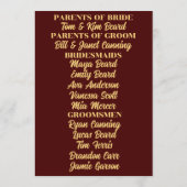 Goud op Bourgondische Art Deco bruiloft Programma (Achterkant)