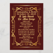 Goud op Bourgondische Art Deco bruiloft Programma (Voorkant)