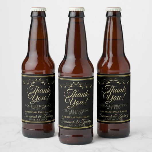 Goud op fles met zwarte bruiloft bier etiket (Flessen)
