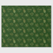 Goud op groene kerstsymbolen naadloos patroon cadeaupapier (Vlak)