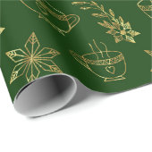 Goud op groene kerstsymbolen naadloos patroon cadeaupapier (Rol Hoek)