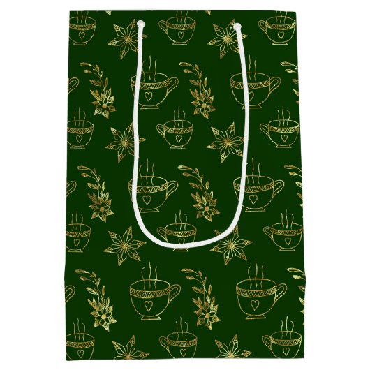 Goud op groene kerstsymbolen naadloos patroon medium cadeauzakje (Achterkant)