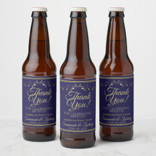 Goud op Marineblauw Trouw Trouwkaart Bedankt Bier Etiket