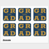 Goud op Navy Blue Bold Graduparty Vierkante Sticker (Vel)