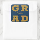 Goud op Navy Blue Bold Graduparty Vierkante Sticker (Tas)